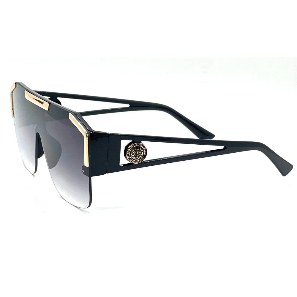 Black Gold Oversized Square Flat Top Shield Women Sunglasses Gradient Smoke Lens